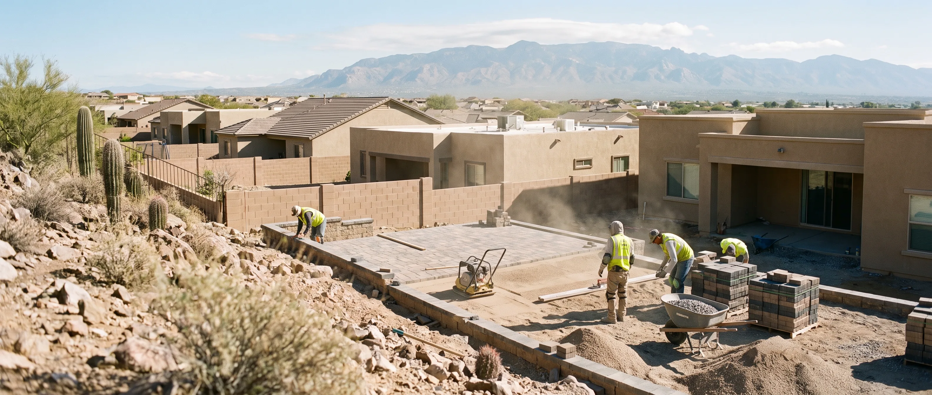 Tucson metro homes with desert yards and mountain backdrop