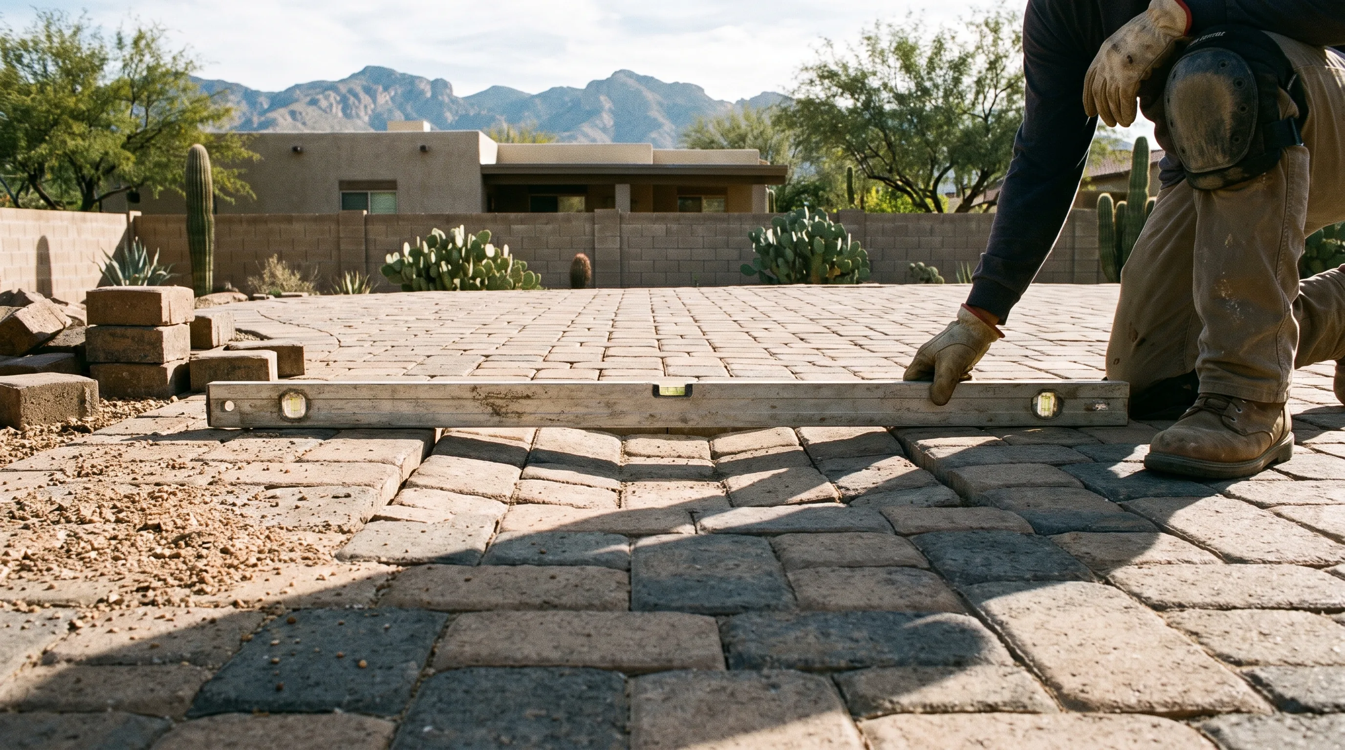 Settled and sunken area in an existing paver patio