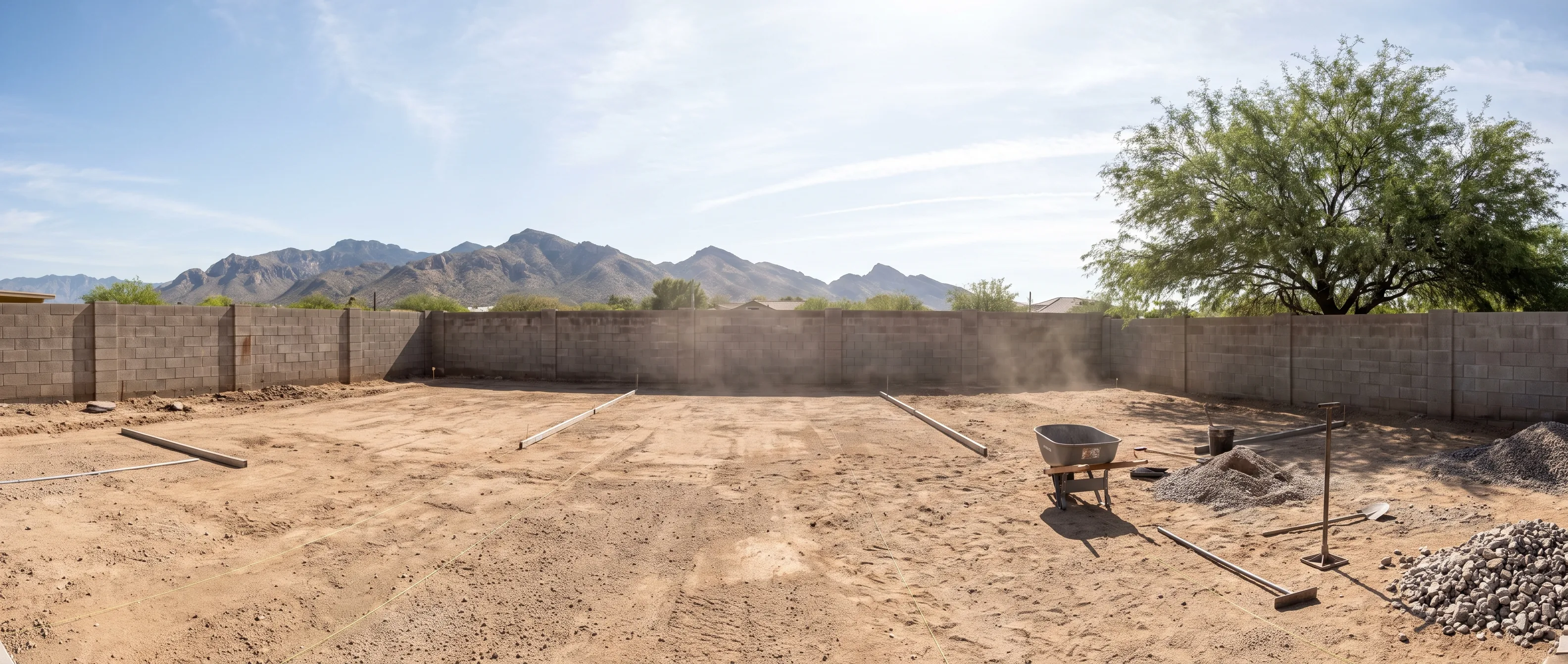 Empty Tucson back yard ready for a hardscape build