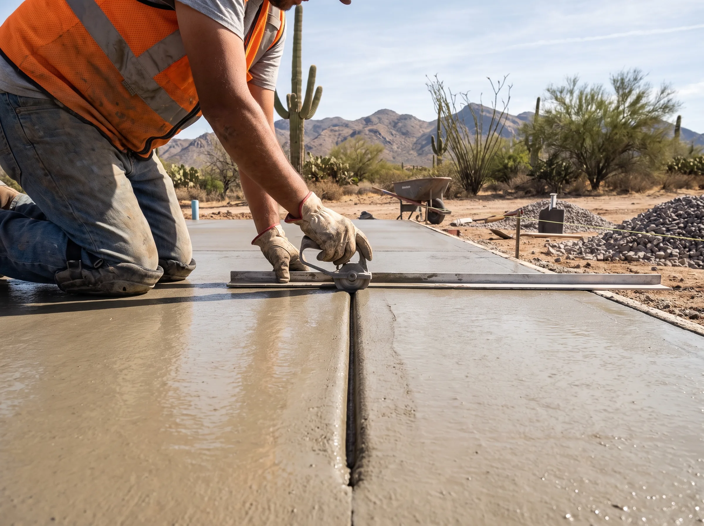 Cutting a control joint into a new concrete slab
