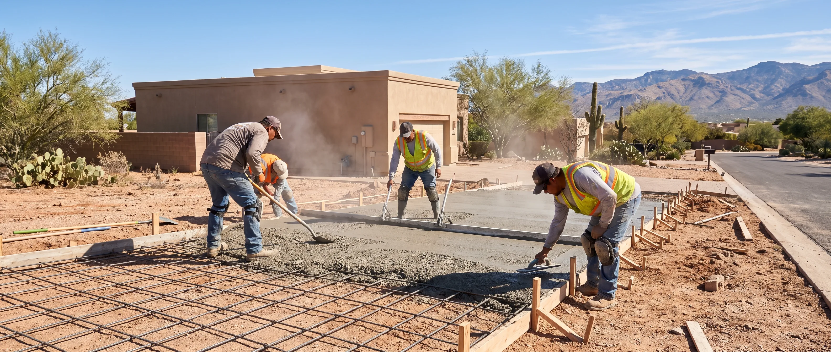 Concrete driveway pour in progress at a Tucson home