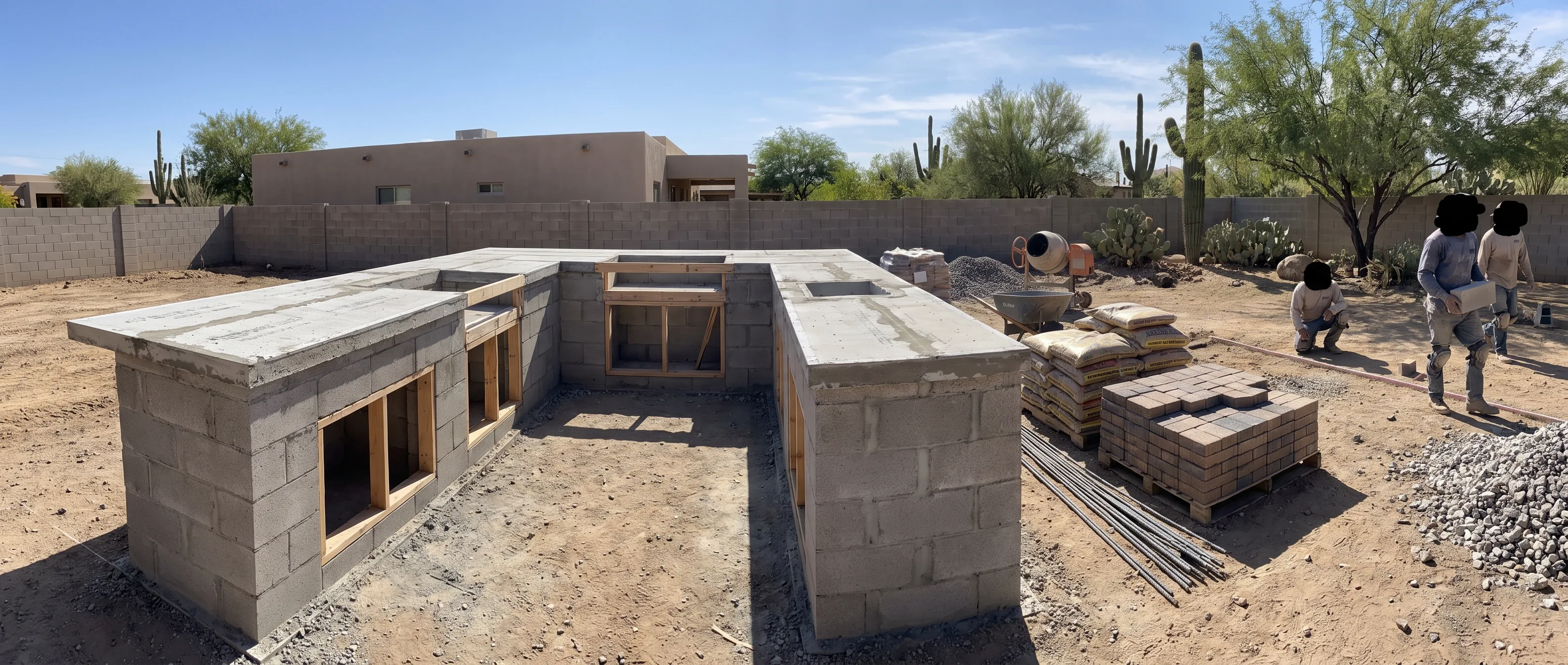 Outdoor kitchen island under construction in Tucson