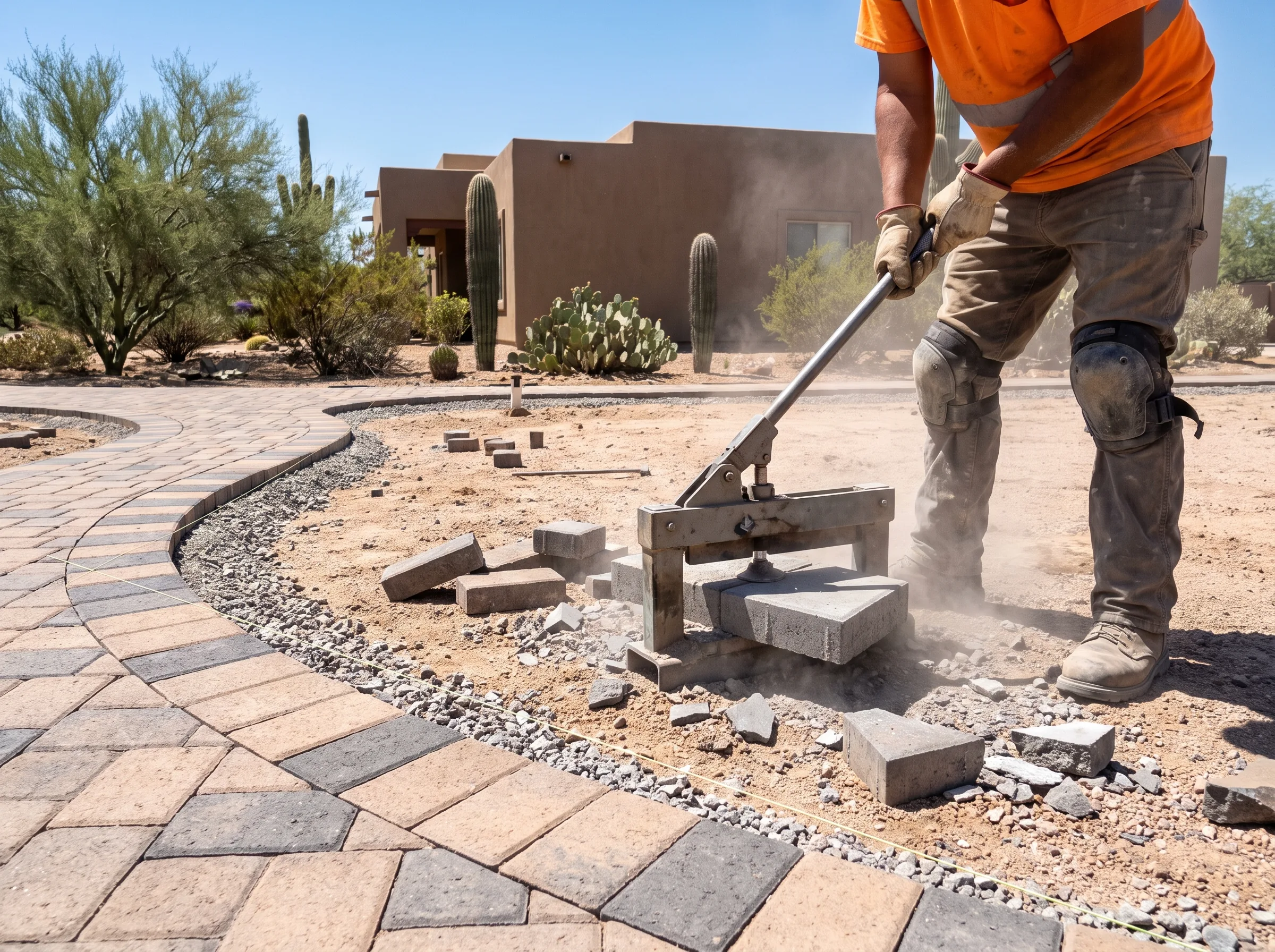 Cutting a paver to fit a curved walkway edge