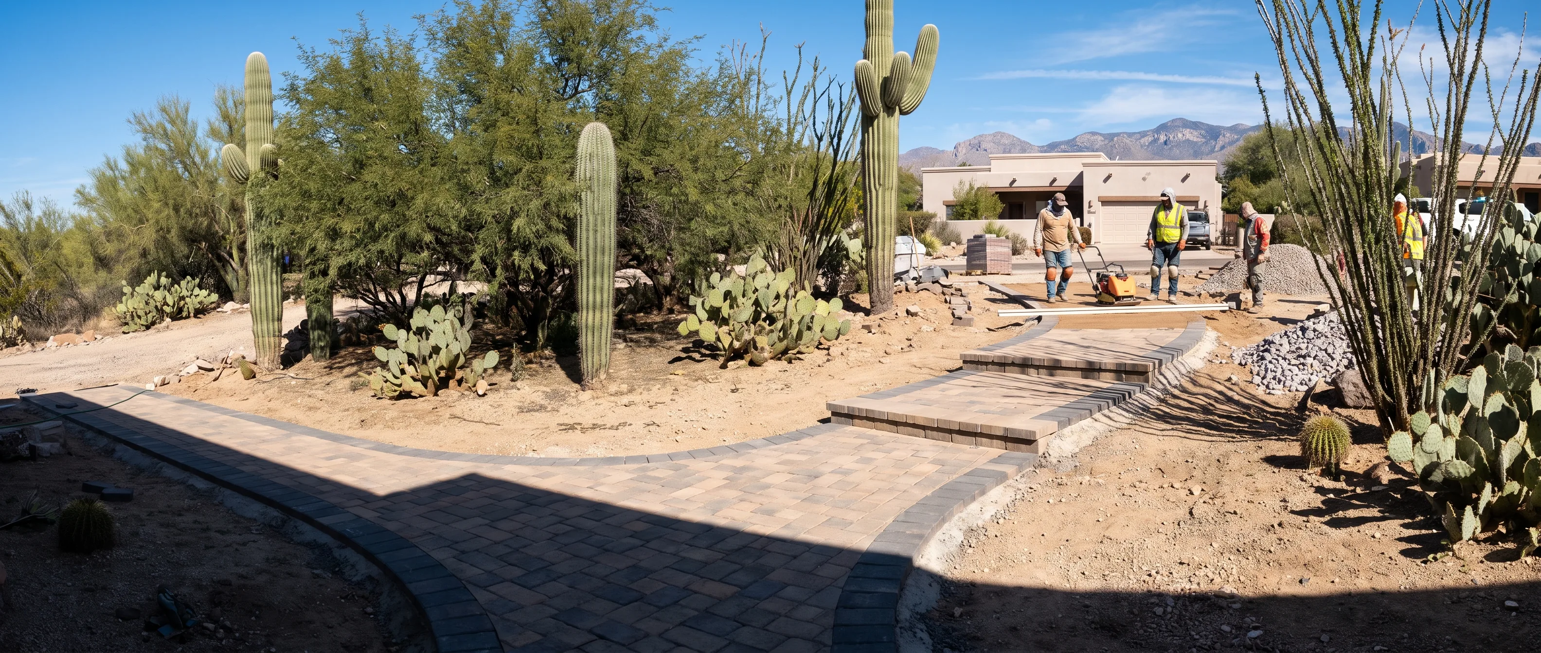 Paver walkway and entry steps in a Tucson front yard