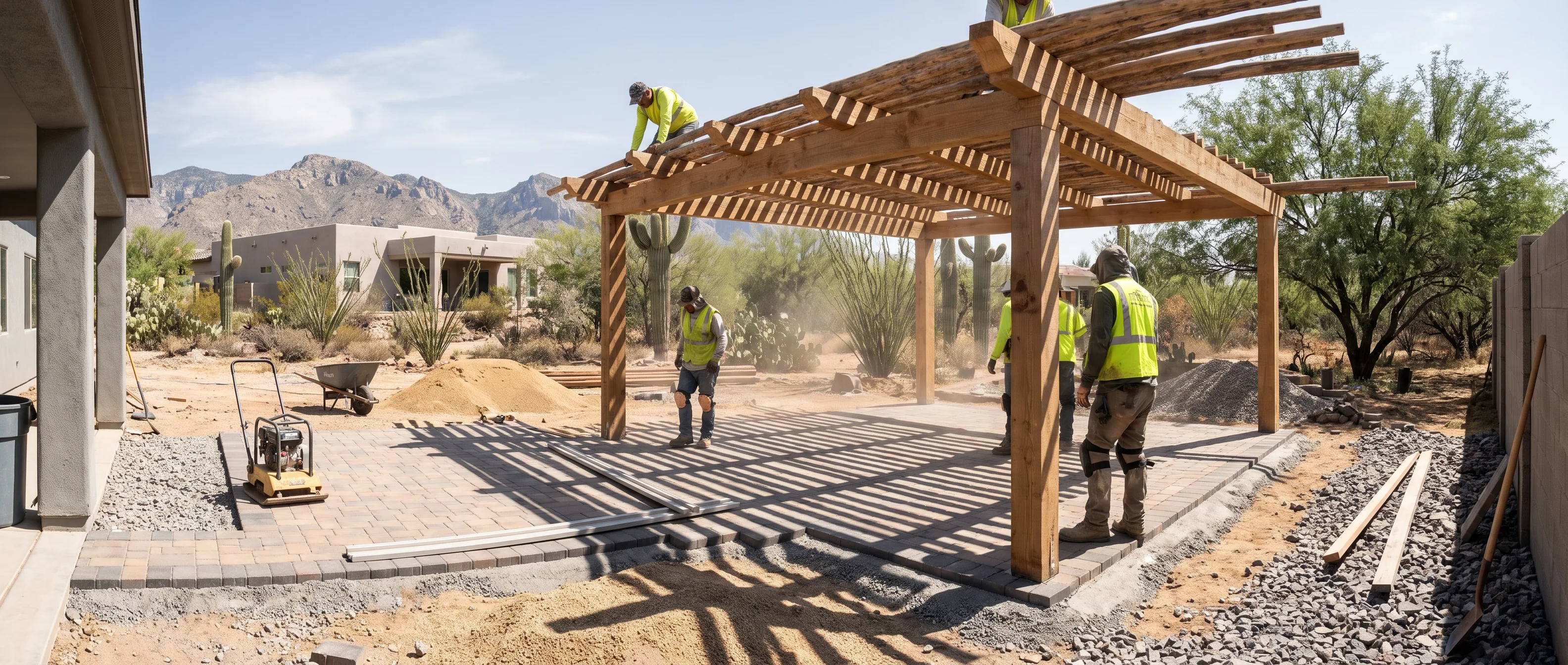 Ramada being framed over a Tucson patio
