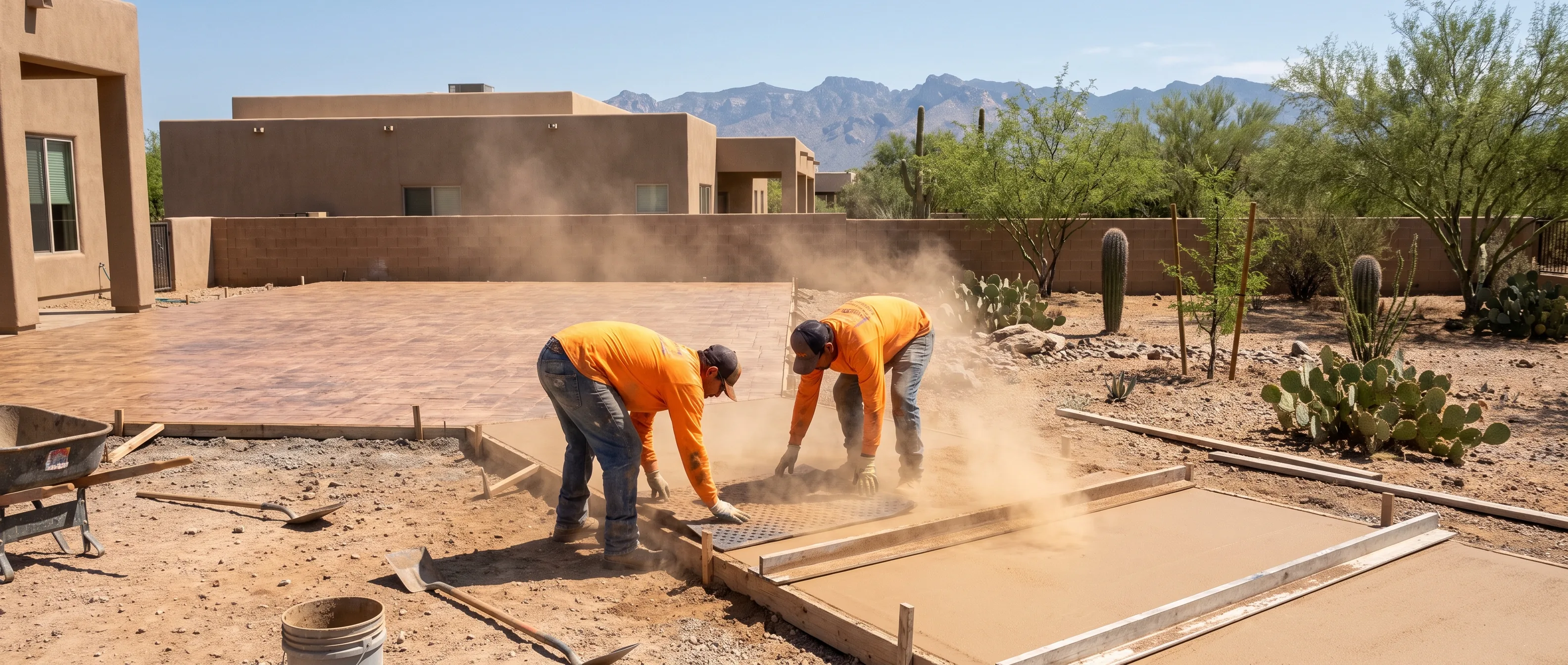 Stamping a fresh concrete patio in Tucson