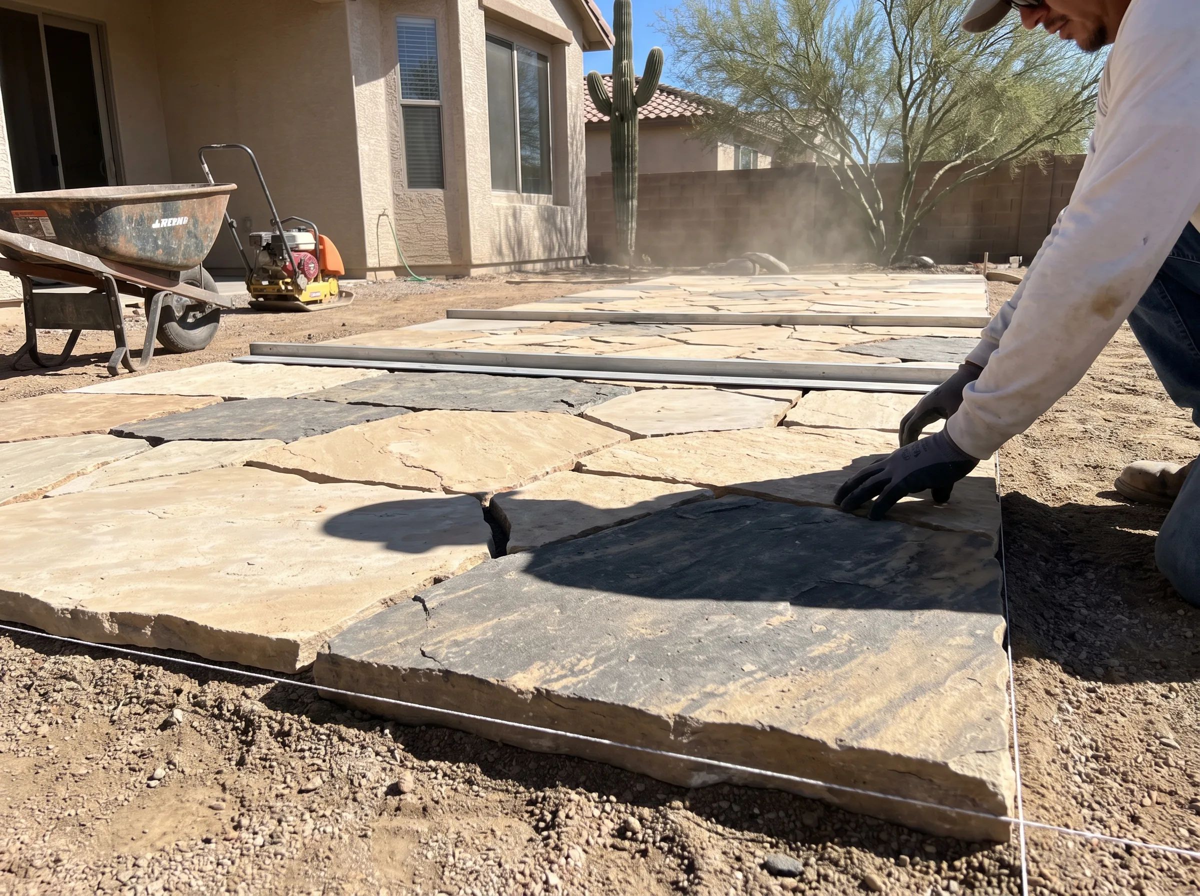 Flagstone patio set in a Tucson back yard