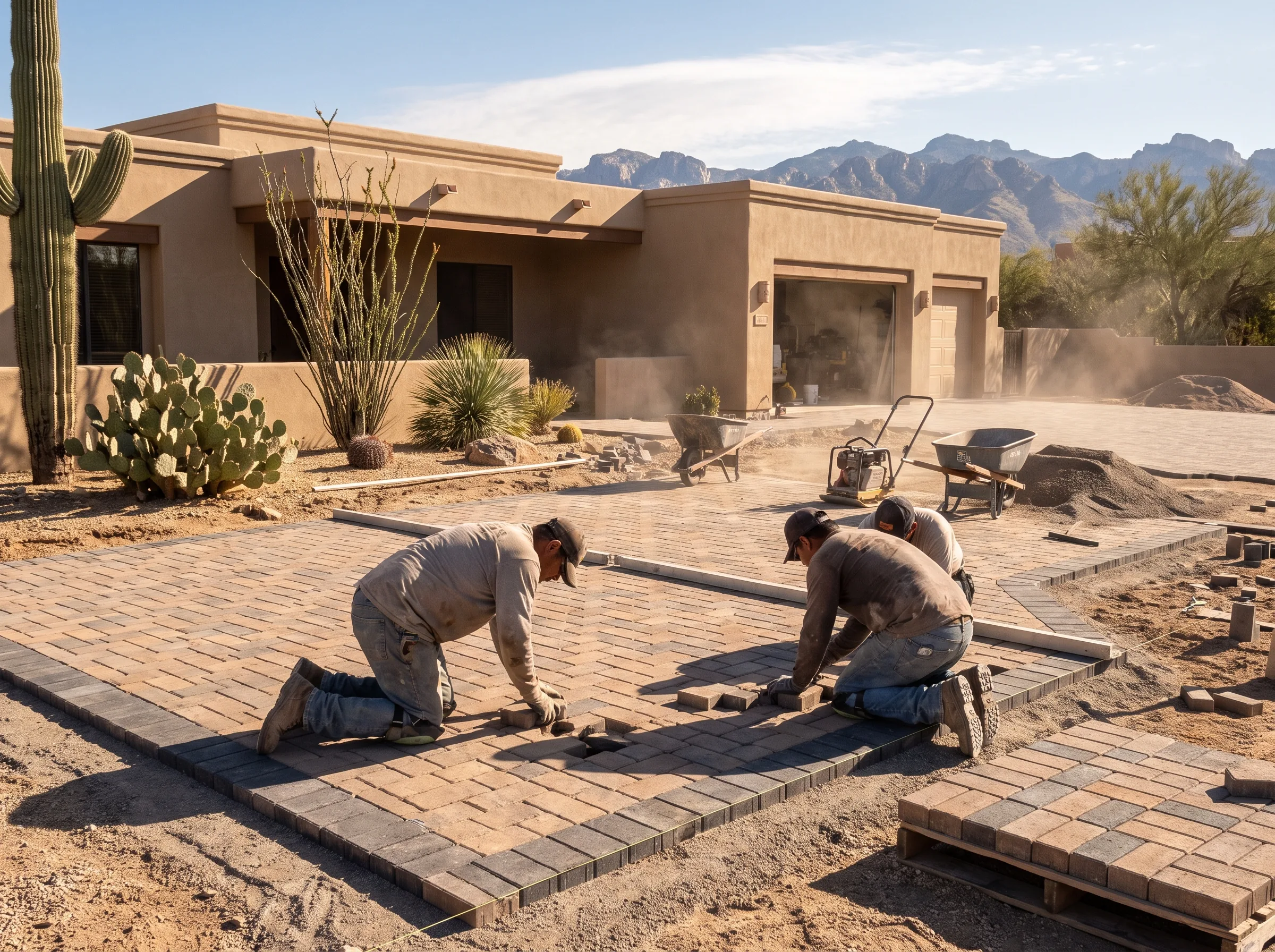 Paver driveway leading to a Tucson home