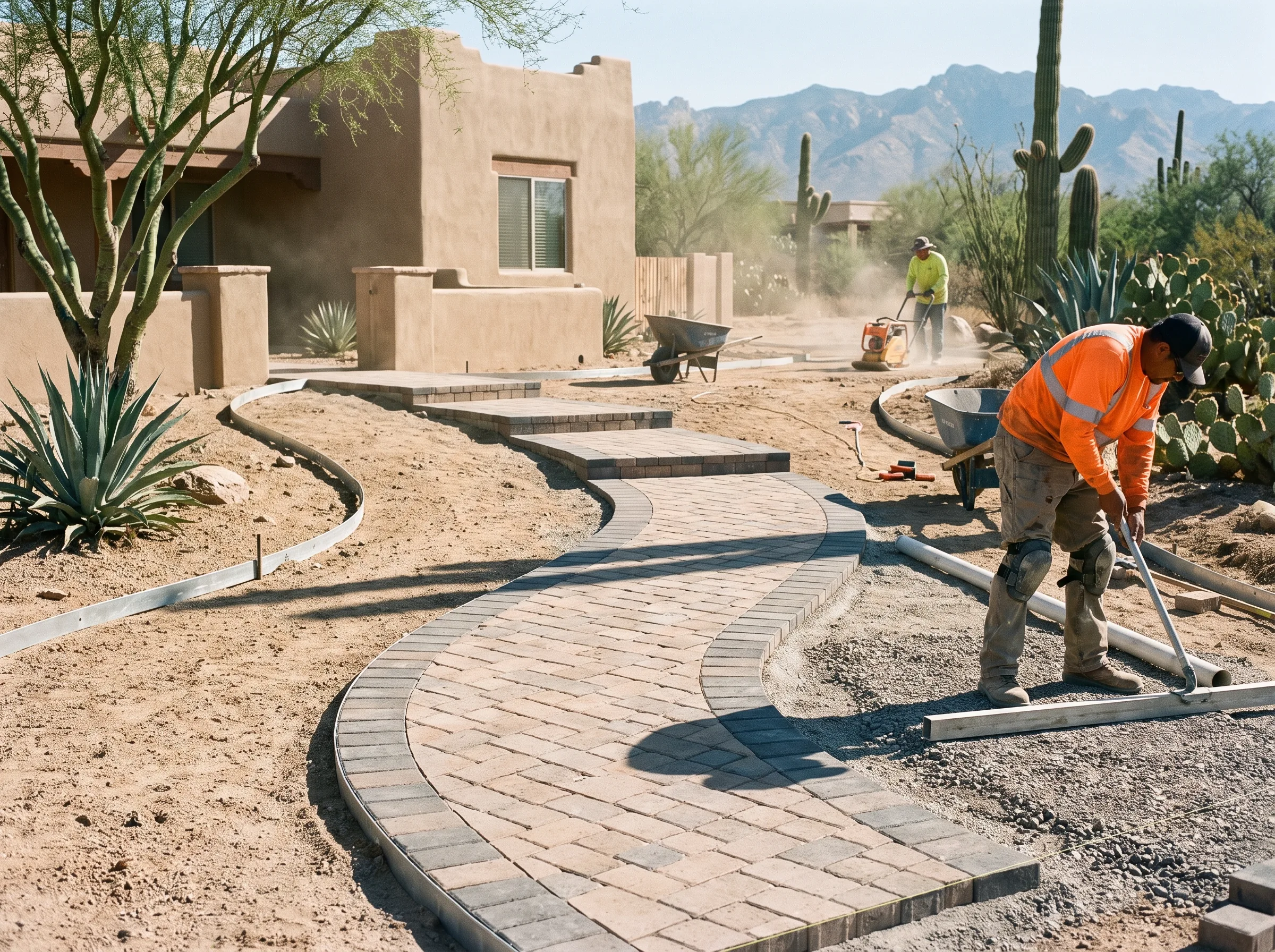 Paver walkway and steps at a Tucson entry