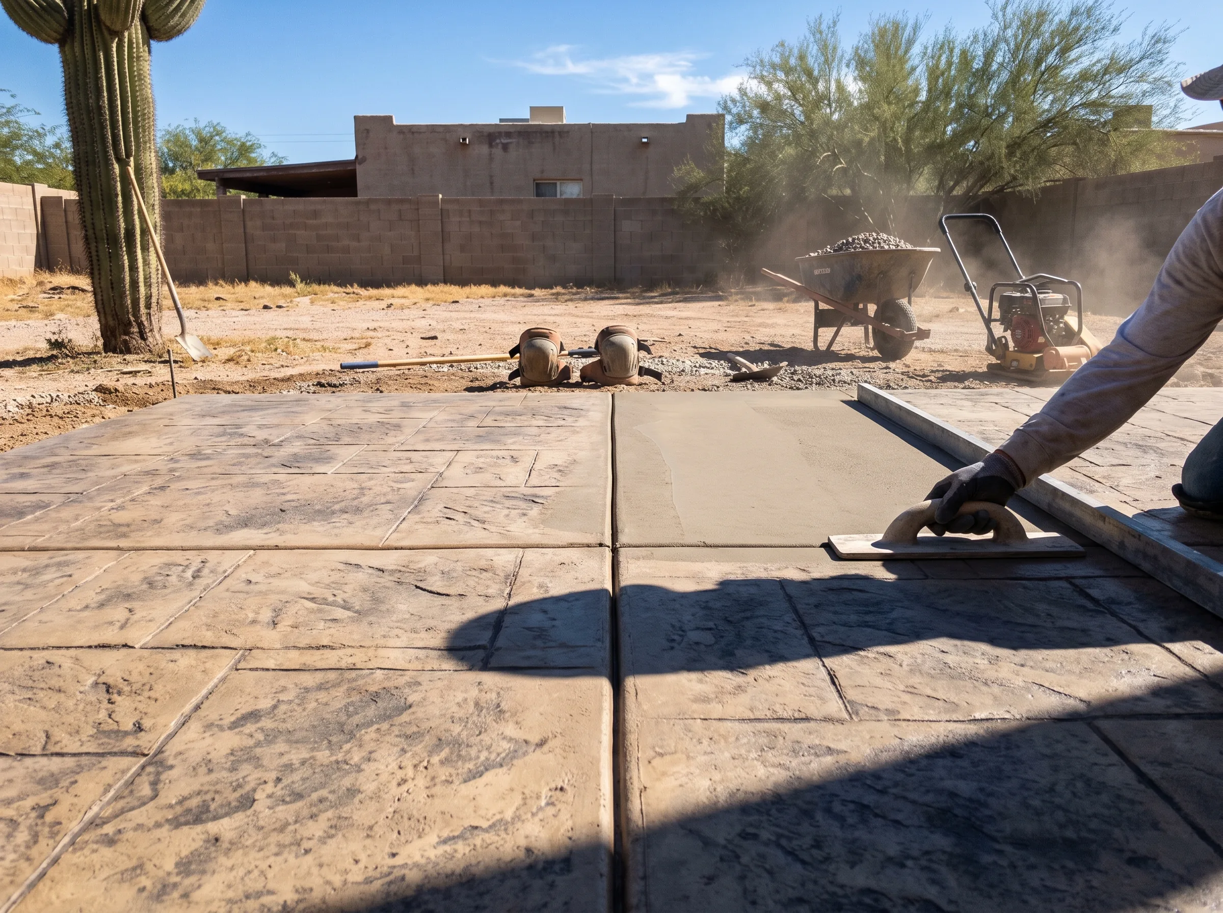 Stamped concrete patio with a stone pattern in Tucson